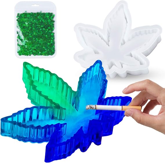 NiArt Maple Leaf Silicone Mold Kit, Epoxy Resin Ashtray & Coaster, DIY | Sequins Included, Plaster, Clay, UV Compatible, Food-Safe, BPA-Free, Easy Release, Reusable Leaf Craft Tray For Home Decor