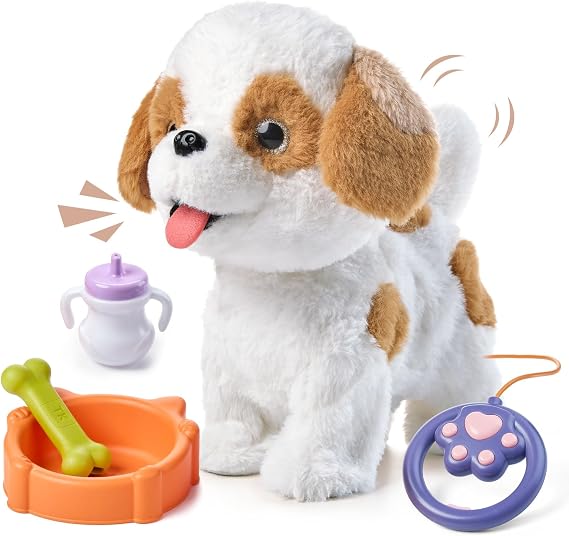 OR OR TU Walking Barking Toy Dog with Remote Control Leash, Plush Puppy Electronic Interactive Toys for Kids, Wag Tail, Singing, Pretend Dress Up Realistic Stuffed Dog Age 3 4 5 6 Years Old Best Gift