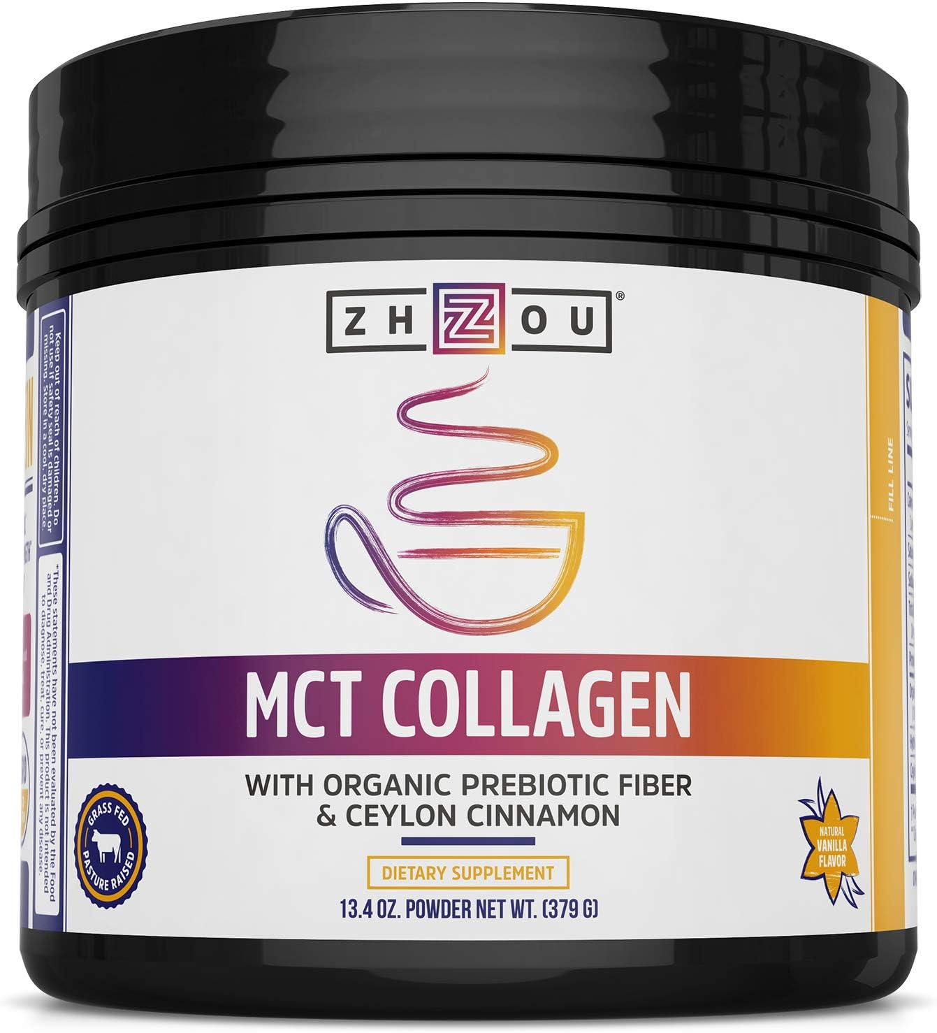 Zhou MCT Collagen Powder - Flavored Collagen Peptides Powder for Women and Men, Hydrolized Collagen with MCT for Joints, Bones, Hair, Skin & Nails - Natural Vanilla Flavor, 13.4 oz