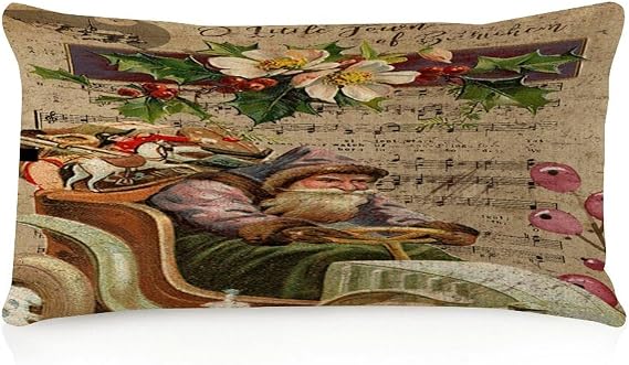 Old Time Santa Body Pillow Cover Two-Side Printed 12x20in Linen Boho Rectangle Cushion Case Pine Tree Snowy Day Rectangle Pillow Covers for Chair Office Couch