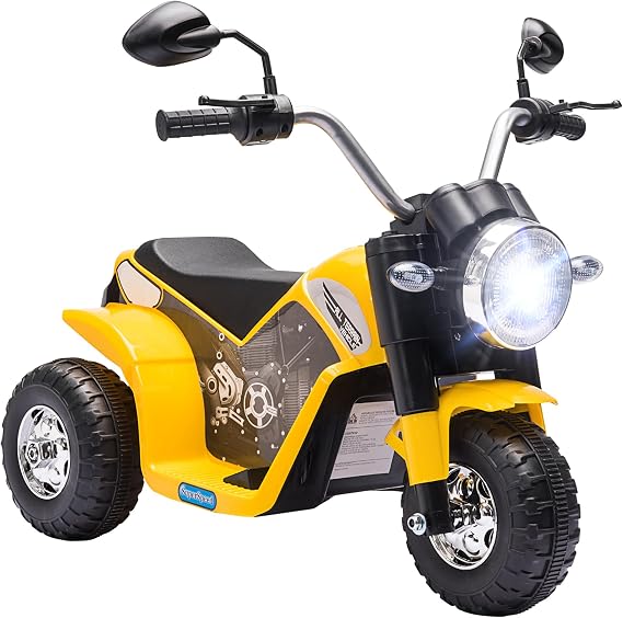 Aosom Electric Motorcycle for Kids 6V Ride-On 3-Wheels 18-36 M Yellow