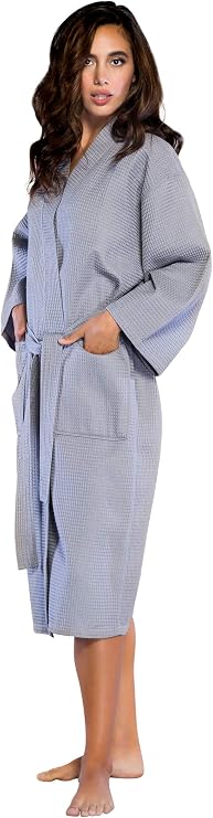 Turquaz Lightweight Long Waffle Kimono Spa Robe for Women