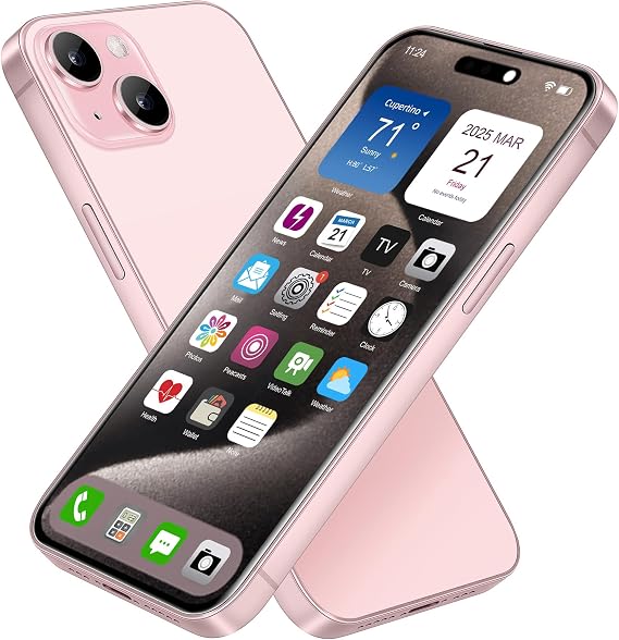 FufoneUS Display Fake Toy Phone Mobile Phone Metallic Model Non-Working Replica 1:1 Phone for Phone 15 Fake Toy Mobile Phone (Pink)