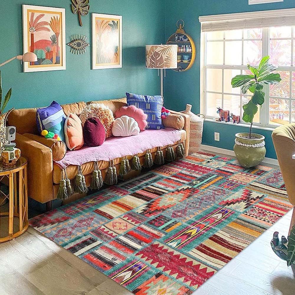 Latte Dizayn Brandi Desenli Kadife Pamuk Tabanlı Yıkanabilen Kaydırmaz Antibakteriyel Salon Halısı 160x230