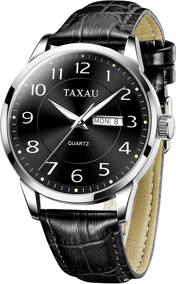 Taxau Men's Watch Leather Men's Watch Leather Strap Watches Men's Large Dial Day Date Men's Watch Waterproof Watch Casual Business Watch for Men