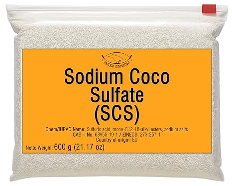 SODIUM COCO SULFATE (SCS) - Fine Granules - Anionic, Foaming Surfactant - for Homemade Solid Shampoo Bars, Soap, Foamy, Bubbly Products, Hair, Body - 600 g | 21.17 Oz