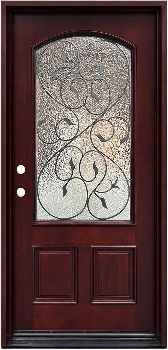 BGW Solid Wood Entry Door M002 Exterior Pre-Hung and Prefinished 61 1/4",(65 1/4" or 73 1/4") X 81" X 5 1/4" (Righthand Swing, 37 1/" x 81" x 5 1/4")