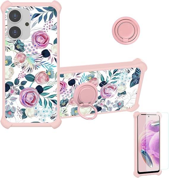 jioeuinly for Nuu Mobile N20 Case Compatible for NUU Mobile N10 Phone Case Cover [with Tempered Glass Screen Protector][Hard PC + Soft Silicone][Ring Support] [Colorful Reflect Light] IMDF-HUA3