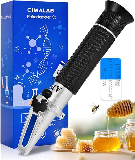 Honey Refractometer for Moisture, Brix and Baume, Brix Meter Refractometer with ATC, (12-27% Honey Moisture, 58-90% Brix, 38-43 Baume), Refractometer Brix for Honey, Maple Syrup, Molasses, Fruit Jam