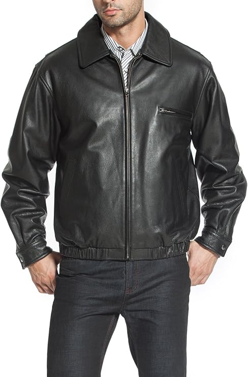BGSD Men Aaron Classic Cowhide Leather Bomber Jacket (Also available in Big and Tall)