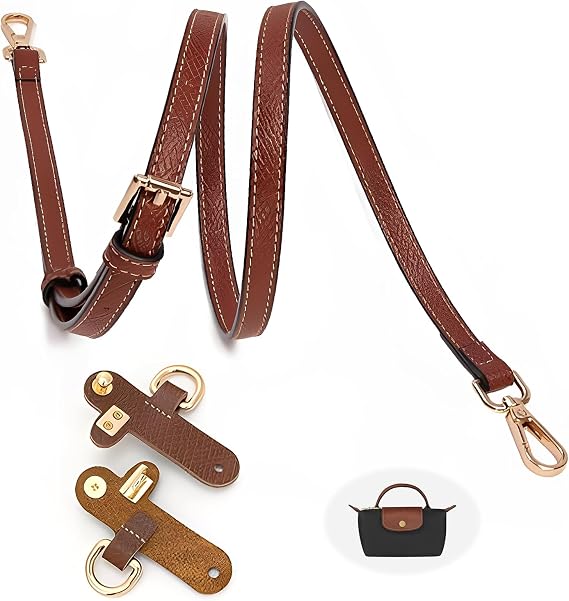 Leather Bag Strap Replacement for Longchamp Mini Bag Strap, Brown Adjustable NO Punch for Crossbody Handbags Shoulder Bag Purse with Handle Conversion Kit, 39.4-47.2 Inch