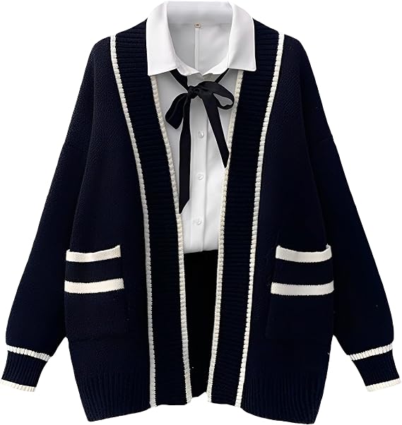 Women's Japan Cute Cardigan Sweater Kawaii JK Uniform Open Front Cardigan with Buttons Aesthetic Long Sleeve Loose Jacket