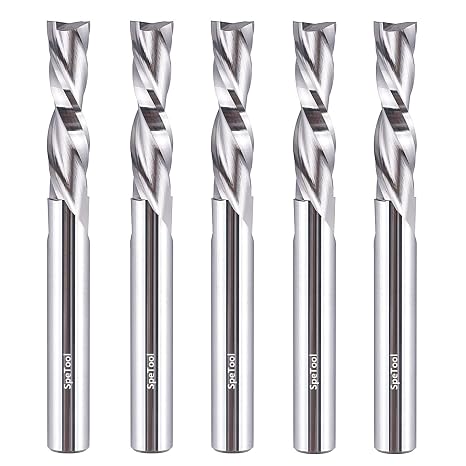 SpeTool 5PCS Spiral Downcut Router Bits 1/4" Shank 1" Cutting Length Solid Carbide CNC Router Bit Set End Mills for Plunge Router Wood Carving