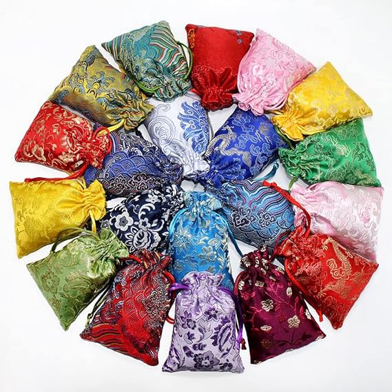 Snadulor 30 Pcs Silk Brocade Jewelry Pouch Bag for Wedding Party Favors,Drawstring Coin Purse Embroidered Sachet Candy Bag for Christmas Birthday Party