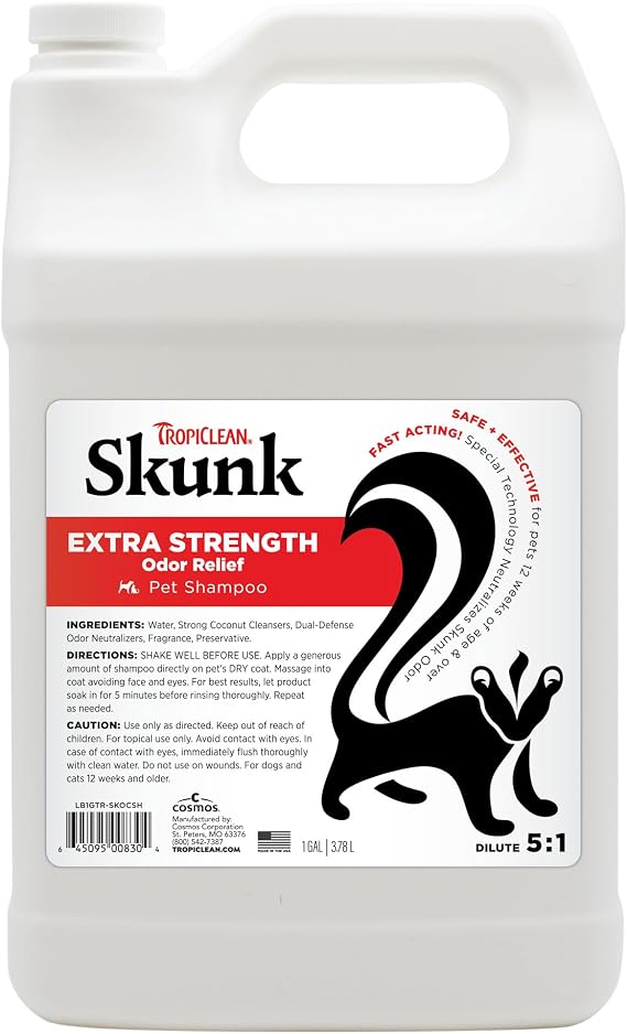 TropiClean Deodoziring Skunk Shampoo for Dogs, Extra Strength, 1 Gallon | Skunk Odor Remover | 24-Hour Fast Relief | Extra Strength Formula