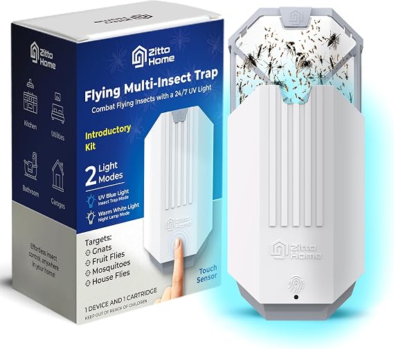 Flying Insect Trap Kit Indoor Plug-in Bug Catcher with UV Light, Gnat and Mosquito Control, Fruit Fly Killer Device with Refill (Device + Refill)
