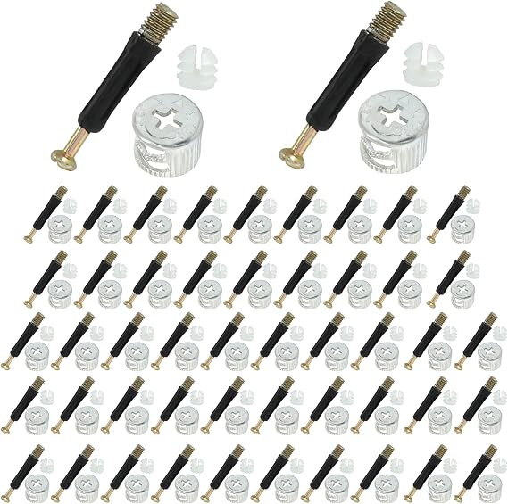 Waziaqoc 50 Set 3 in 1 Cam Locks for Furniture, 40mm Cam Lock Fasteners Kit, Including Cam Lock Fittings with Dowel, Pre-Inserted Nut, Wood Dowel Pins Furniture Crib Screws