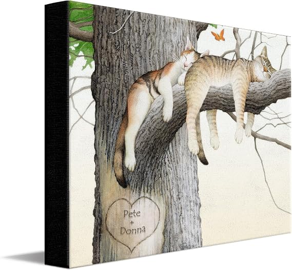 Personal-Prints | Personalized Gifts for a Romantic Valentines Day or Anniversary | Stretched Canvas Customized and Ready to Display with an Easel Back (23 - Cat Nap)