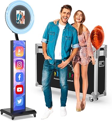 Portable iPad Photo Booth with Flight Case Adjustable Stand, ChackTok PhotoBooth VIP Control Ring LightPhotoShare, Compatible with Any iPad for Parties, Weddings, Events. Black Light Box