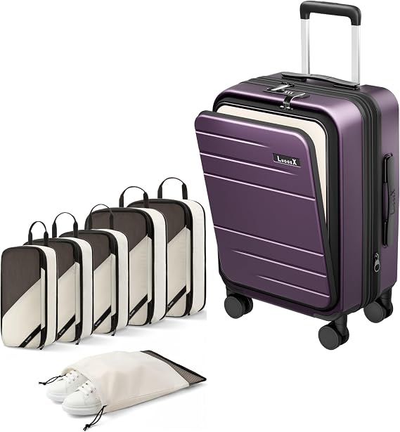 LUGGEX Carry On Luggage and 6 Set Travel Packing Cubes Bundle Travel Essentials