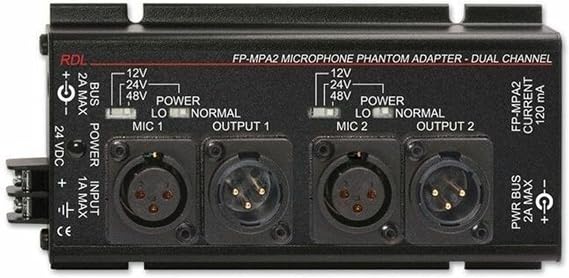 RDL FP-MPA2 Phantom Adapter for Low Impedance Balanced Dual Microphone Inputs, 12, 24, 48 V XLR - Power Supply Included