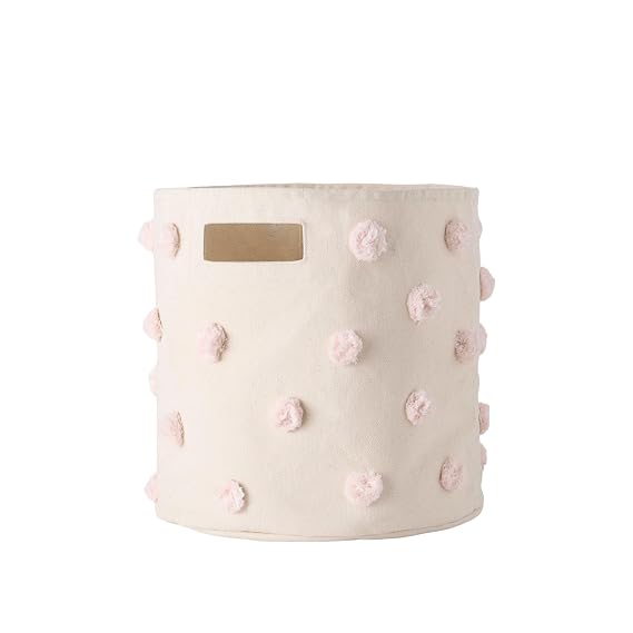 Pehr Pom Pom Basket, Bin (Blush) | 100% Cotton Canvas Storage for Nursery, Playroom & Home | Decorative Organizer | 13D x 12H