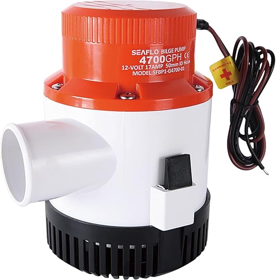 SEAFLO 01 Series 4700 GPH Bilge Pump 12V, 2" Outlet, Marine Submersible Pump, Anti-Airlock Protection, Snap-Off Strainer Base, CE & RoHS Certified