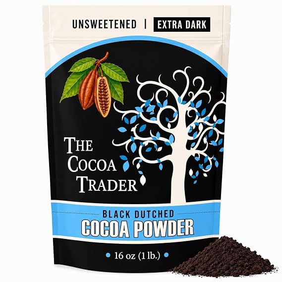 Black Cocoa Powder for Baking - Unsweetened, Extra Dark, 1 Lb | The Cocoa Trader - Dutch Processed, Alkalized - Natural Jet Black Food Coloring Substitute - Vegan, Gluten-Free, 65 Servings
