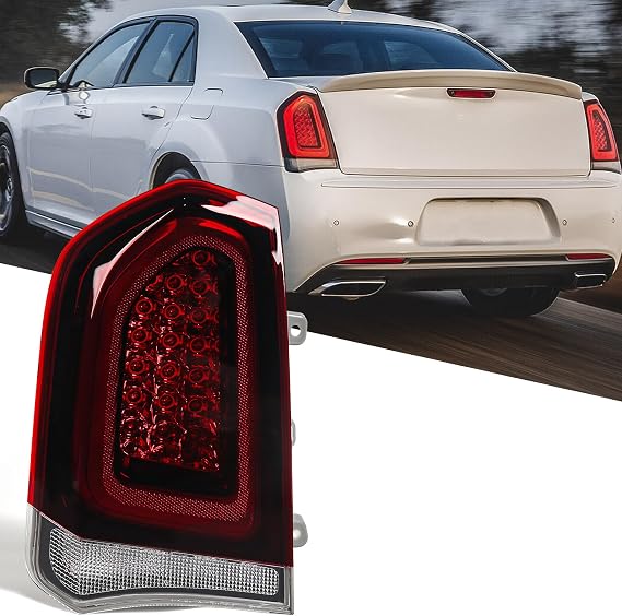 FIONE Full LED Tail Lights Compatible with Chrysler 300/300C 2015-2023 Sedan 4Dr Factory Style Black Trim Tail Light Rear Brake Lamp Replacement Left Driver Side LH