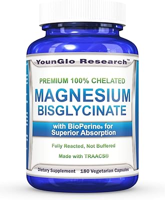 Magnesium Glycinate Plus BioPerine - 180 Vegan Non-GMO Capsules - 100% Pure Chelated TRACCS High Absorption Bisglycinate 1 Pack