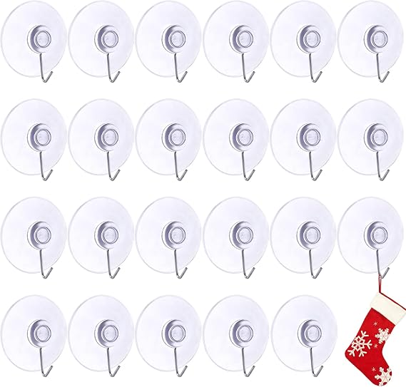 24 pcs Suction Hooks, Clear Suction Cup Hooks with Stainless Steel Hook