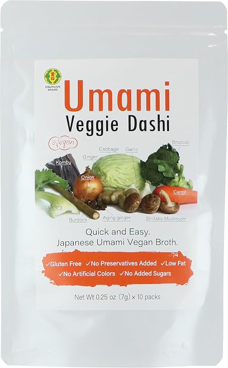 Kinjirushi Umami Veggie Broth Soup Packet Dashi Powder 2.47oz, (7g10pcs) Miso Soup, Kombu, Ramen Broth, Udon Noodles, Seasoning Packet, No MSG, Gluten Free, Umami Seasoning, Instant Dashi, Veg Stock