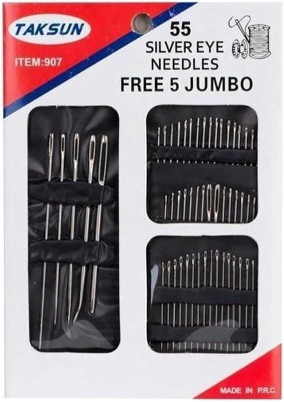 Promotional 55 Piece Silver Eye Needle Set, 5 Pieces Jumbo Needle