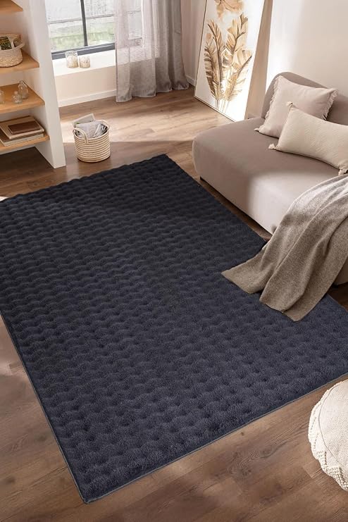 Antrasit Bubble Peluş Halı - Yumuşak, Kaymaz Tabanlı, Makinede Yıkanabilir Salon Halısı (Farklı Boy Seçenekleri) (100x300)