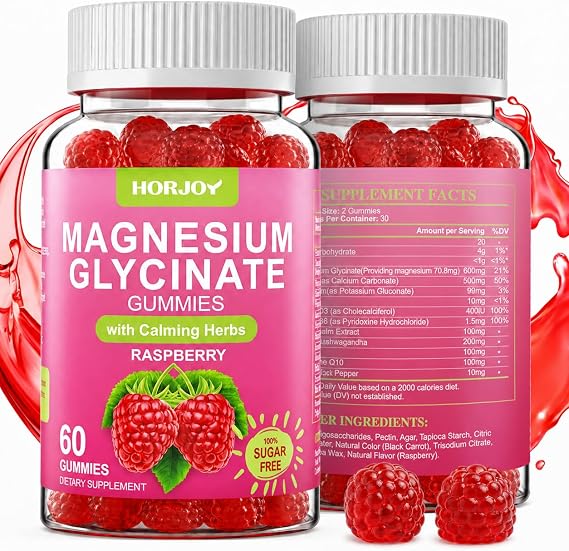 Magnesium Glycinate Gummies 600mg for Adults, Sugar-Free, 60 Count