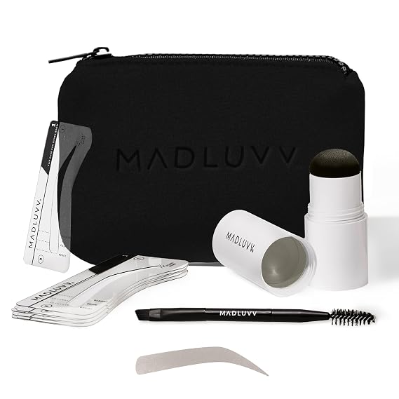 MADLUVV Brow Stamp Kit, 9 Stencils & Pomade for Sparse Brows (Light Grey)
