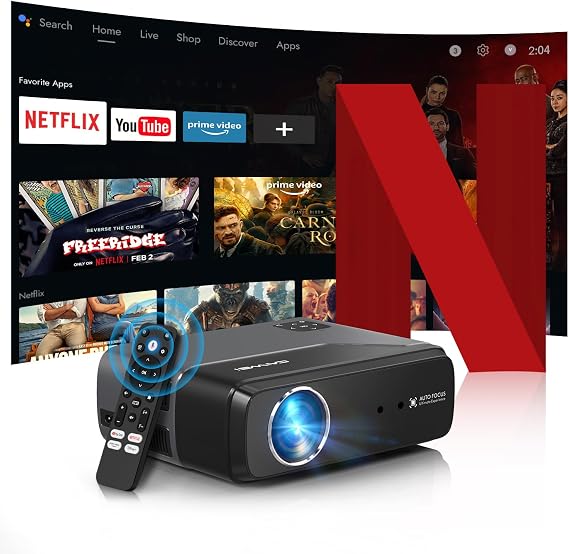 4K Decode Home Theater Projector HDMI 2.1, ARC, Google TV OS, Portable Smart Bedroom Movie Gaming Projector 4K HDR, with WiFi 6, Bluetooth, Dolby Audio, Voice Control, Apps, Auto Focus, ZOOM, 1400ANSI
