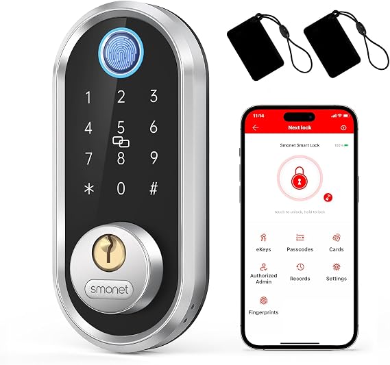 SMONET Smart Deadbolt Fingerprint Electronic Door Lock with Digital Keypad