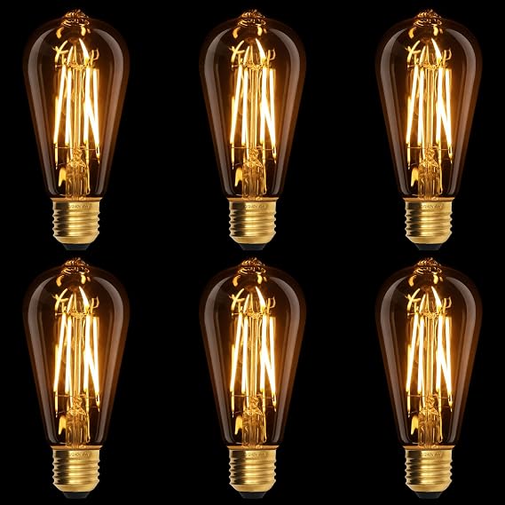 Terafeels 6 Pack Screw in Light Bulbs, ST64, 4W, 220-240V, 2700K Warm White Glow, Amber Glass, E27 Vintage LED Bulb [Energy Class E]