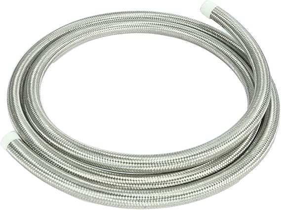 5 Feet Silver AN6 6AN Nylon & Stainless Steel Braided Fuel Oil Gas CPE Line Hose For 3/8" Tube Size Coolant Hose Fuel Line Pump Gas, Race Gas, Vacuum, Hydraulic Fluid, Diesel Hose Line Tube