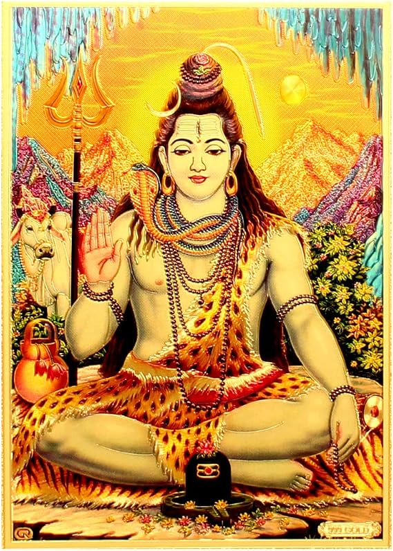 Gold Meditating Lord Shiva Photo Poster | 7" Unframed | 180 GSM Foil Print