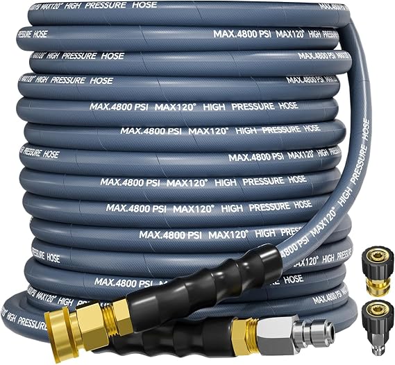 38 4800PSI Pressure Washer Hose 50FT with Swivel Quick Connect for ColdHot Water Max 248F, Kink Resistant Steel Wire Braided, Wear Resistant Power Washer Hose with M22 14mm Adapter