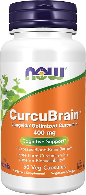NOW Supplements, CurcuBrainTM 400 mg with Longvida Optimized Curcumin, 50 Veg Capsules
