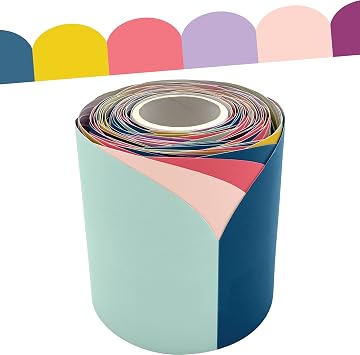 Teacher Created Resources Oh Happy Day Scalloped Die-Cut Rolled Border Trim- 50ft - Decorate Bulletin Boards, Walls, Desks, Windows, Doors, Lockers, Schools, Classrooms, Homeschool & Offices (TCR9110)