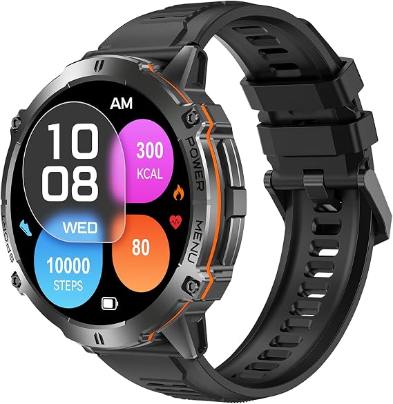 Yihou Military Smart Watch for Men Fitness Watch Fitness Tracker with Heart Rate Monitor Sleep Monitor Step Tracker Big Battery Campass Altitude Waterproof for Android iOS Black