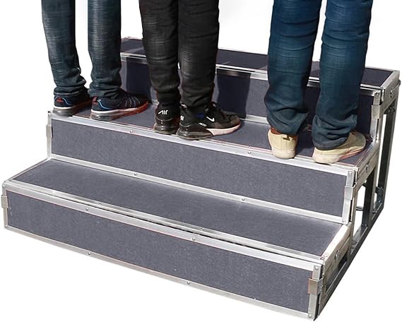 Kunovo High Loadbearing Choir Risers Steps Standing, Three Step Stool with Gray Carpet, Stage Ladder Staircase Platform/Speeches Stand/Award Podium
