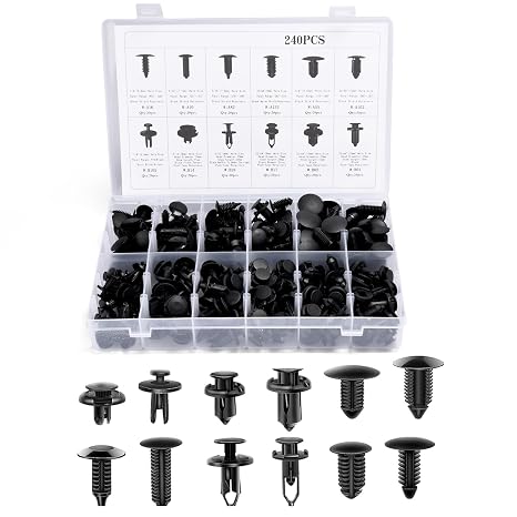 Bold Dropper Bumper Retainer Clips - Car Plastic Fastener Kit - Automotive Body Bumper Clips, Auto Push Pin - Door Trim Panel Clips - Durable and Wide Application Pins - Black - Set of 240