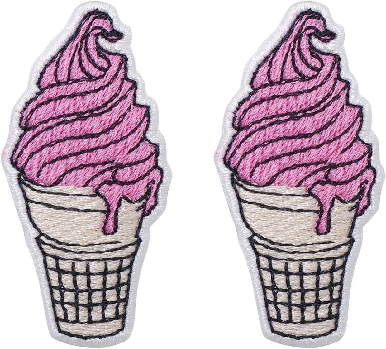 Octory 2 PCS Ice Cream Drip Iron On Patches for Clothing Saw OnIron On Embroidered Patch Applique for Jeans, Hats, Bags Pink