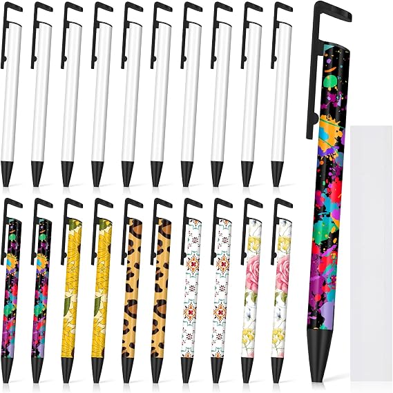 Yexiya Sublimation Pens Blank Heat Transfer Pen Sublimation Ballpoint with Shrink Wrap White Aluminum Customized School Supplies for Christmas DIY Office School Stationery Supplies(20 Set)