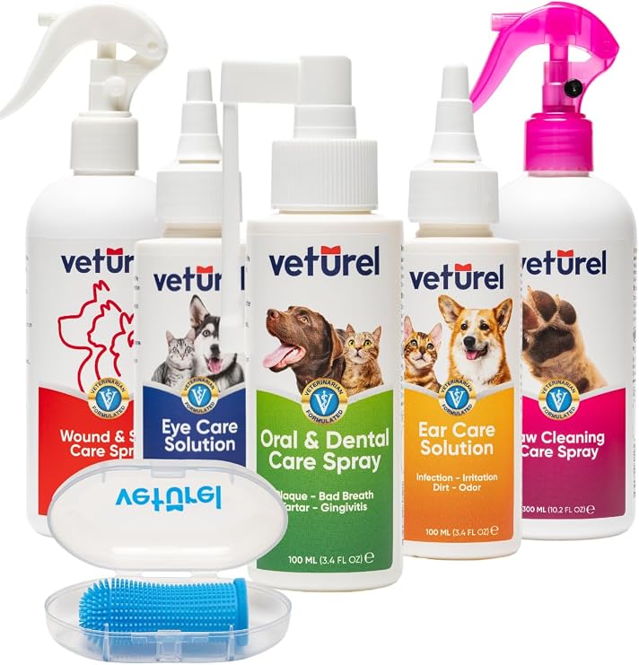 Dog Complete Grooming Set Finger Brush Bad Breath Tear Stain Ear Scab Paw Cleaning Wound Care